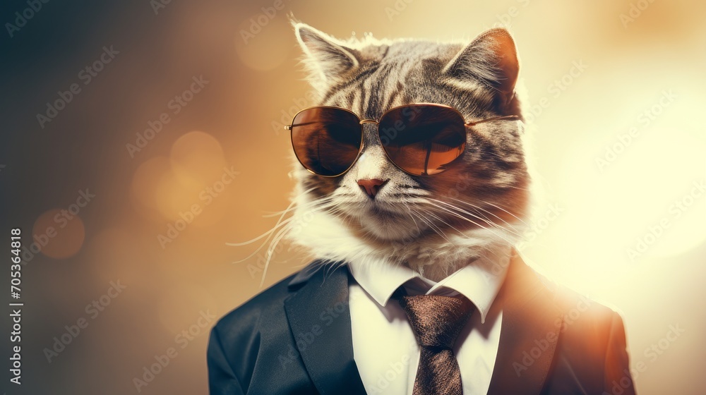 A cat wearing sunglasses and a suit with a tie AI generated A cat wearing sunglasses and a suit with a tie AI generated