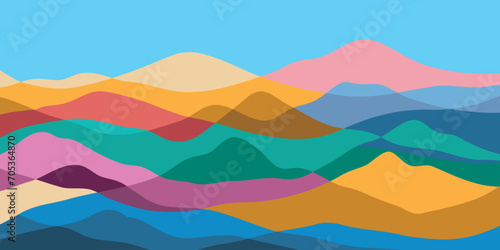 Mountain colors, translucent waves, sunset, abstract glass shapes, modern background, design vector illustration © Riana