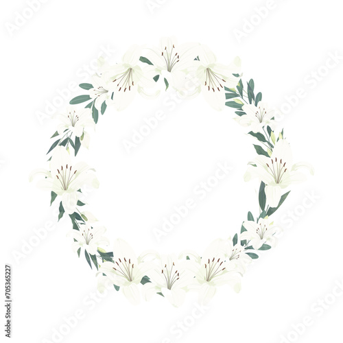 White Lily Wreath Flower Frame Background