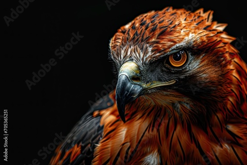 Portrait macro of Javan Hawk-Eagle with beautiful feather on the black background AI Generative © Tebha Workspace