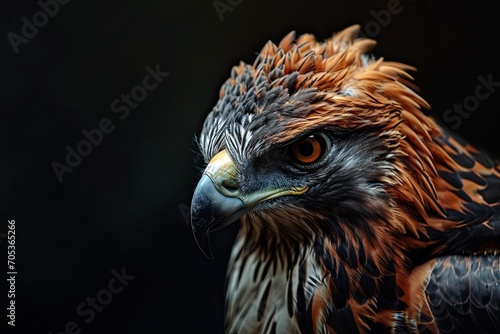 Angry pose of Javan Hawk-Eagle isolated on black background AI Generative