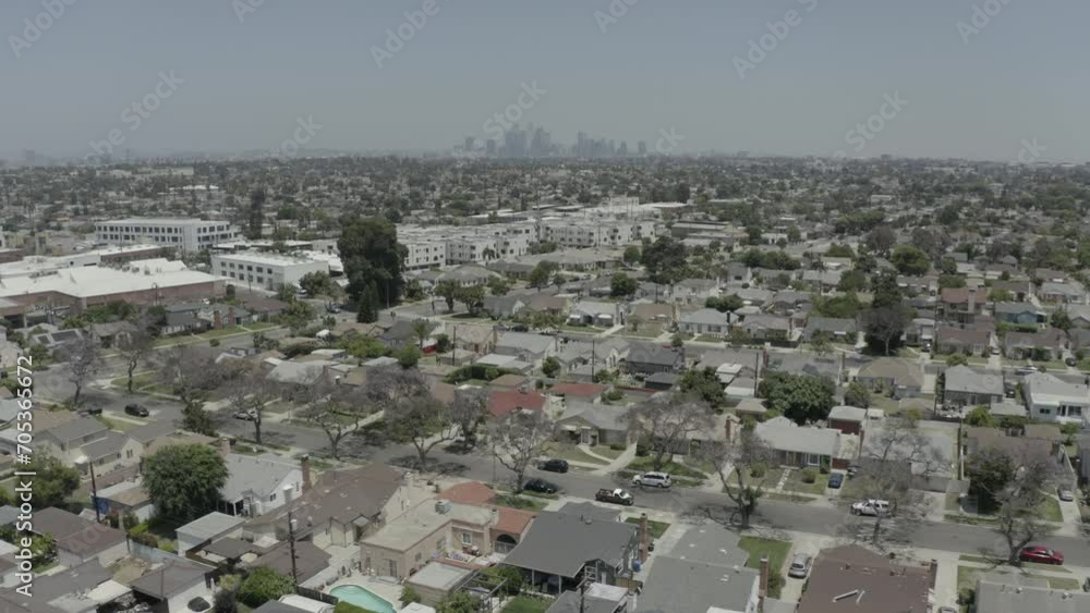 Suburban Neighborhood Drone Flight With Downtown LA Skyline Drone Flight Log Footage 
