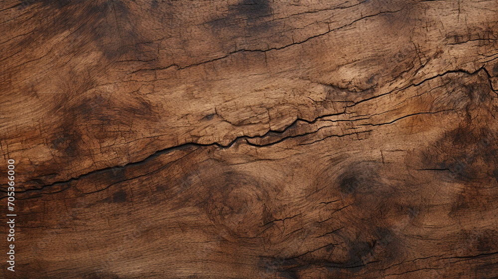 Naklejka premium Close-up background of an old wooden surface texture with growth rings, cracks, and charring.