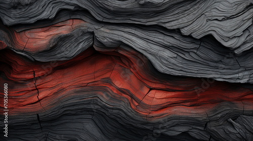 Ock textures, wood textures, curves, merging, red, black, silver - Generative AI