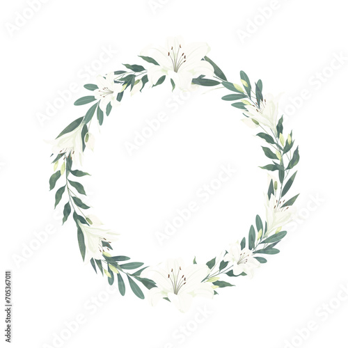 White Lily Wreath Flower Frame Background © Ludere Studios
