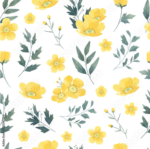 Yellow Buttercup Flower Seamless Pattern Frame Background