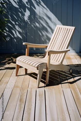 A sun-bleached wooden deck chair on a patio  AI generated
