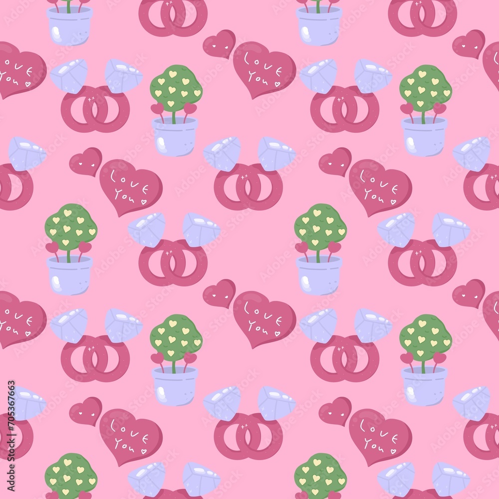 Seamless pattern of Valentine's on a pink background