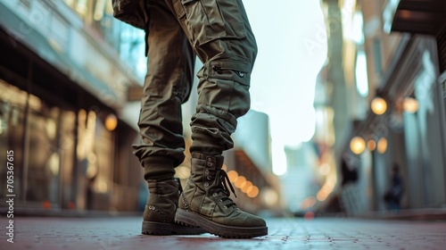 Take on the city streets in style with this varsity bomber jacket, cargo pants and combat boots look.