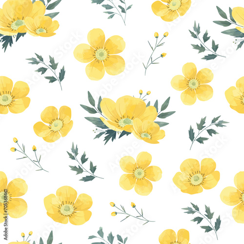 Yellow Buttercup Flower Seamless Pattern Frame Background photo