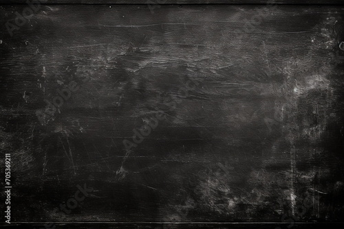 texture of dirty dark school blackboard with stains of chalk lines and school chalk eraser - Generative AI photo