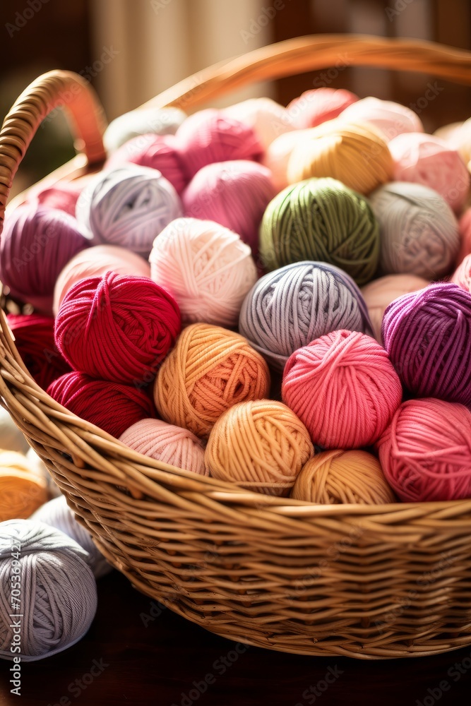 Close up of yarn balls in a basket AI generated Close up of yarn balls in a basket AI generated
