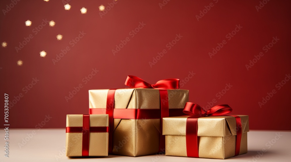 Obraz premium Closeup of minimalistically decorated Christmas presents AI generated