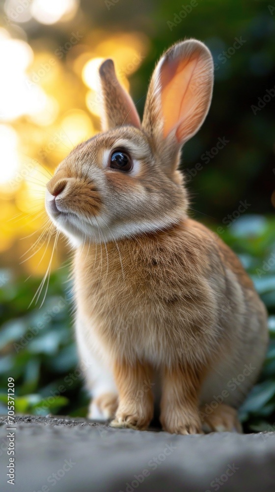 Fototapeta premium A cute little rabbit playing happily on the lawn
