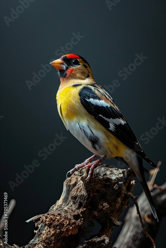 Portrait beautiful of American Goldfinch on the old log AI Generative