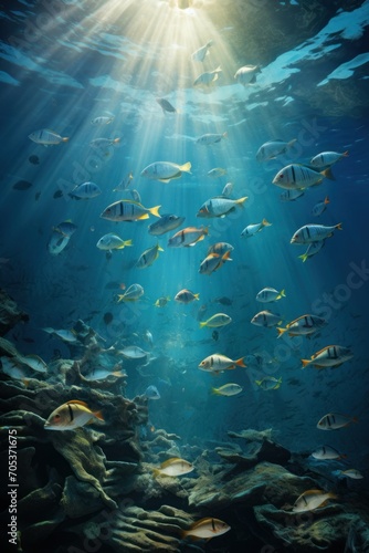 Fish swimming rapidly under the ocean AI generated