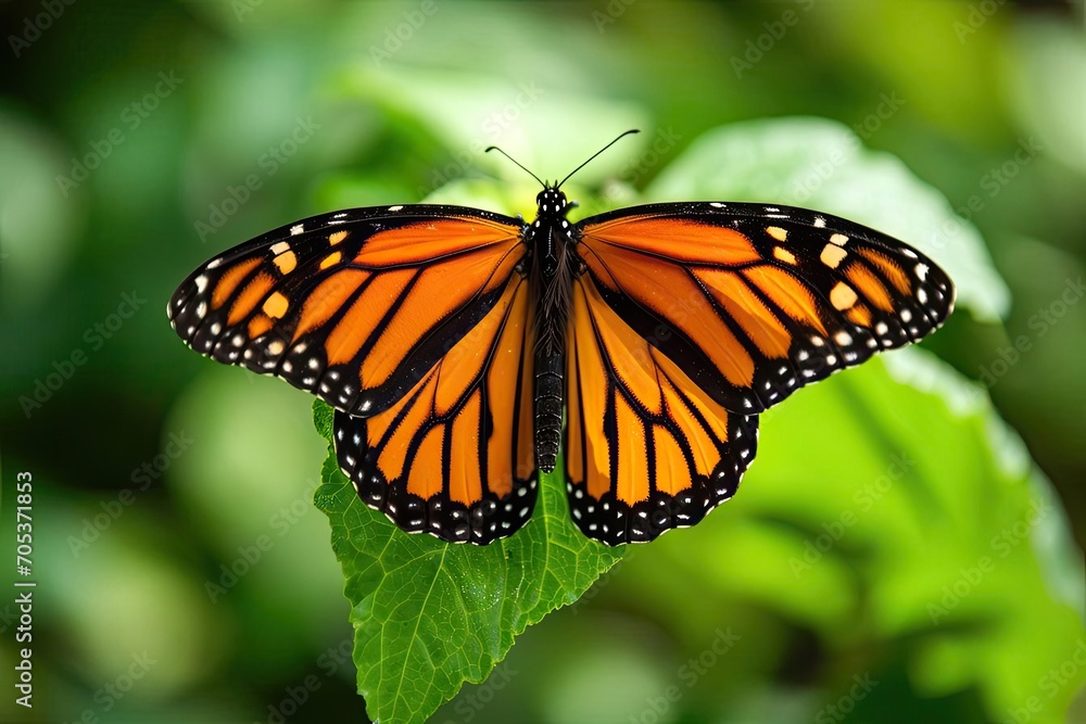 Bright orange monarch butterfly on a leaf Bright orange monarch butterfly on a leaf