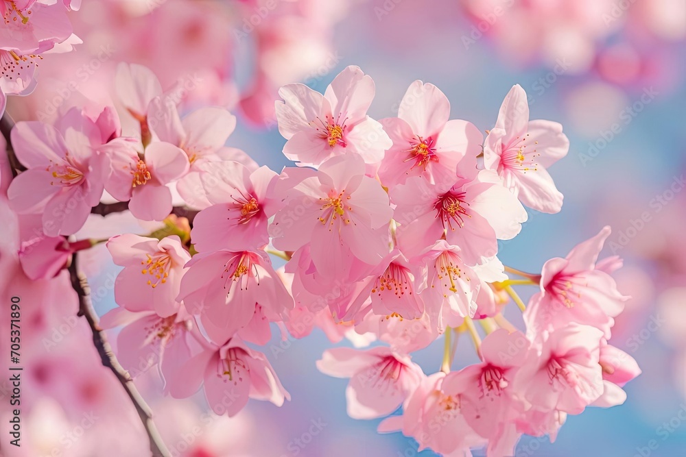 Fototapeta premium Cherry blossoms gently swaying in a spring breeze