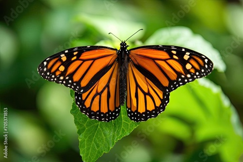 Bright orange monarch butterfly on a leaf © Jelena