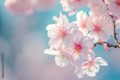 Cherry blossoms gently swaying in a spring breeze