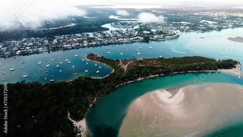 Noosaville Town And Noosa River Mouth In The Shire of Noosa, Queensland, Australia. Aerial Drone Shot photo