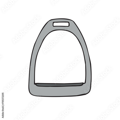 Vector hand drawn doodle sketch horse riding stirrup isolated on white background