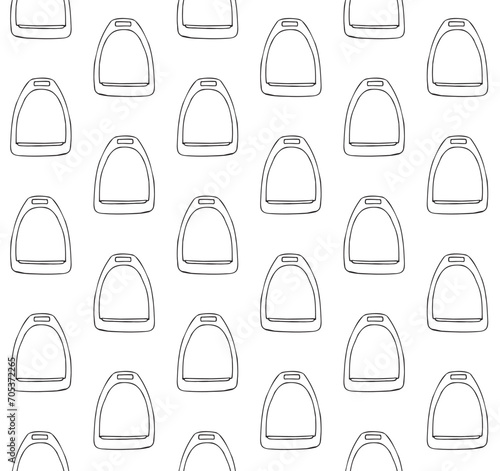 Vector seamless pattern of hand drawn doodle sketch horse riding stirrup isolated on white background