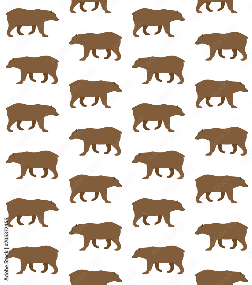 Fototapeta premium Vector seamless pattern of flat hand drawn grizzly bear isolated on white background