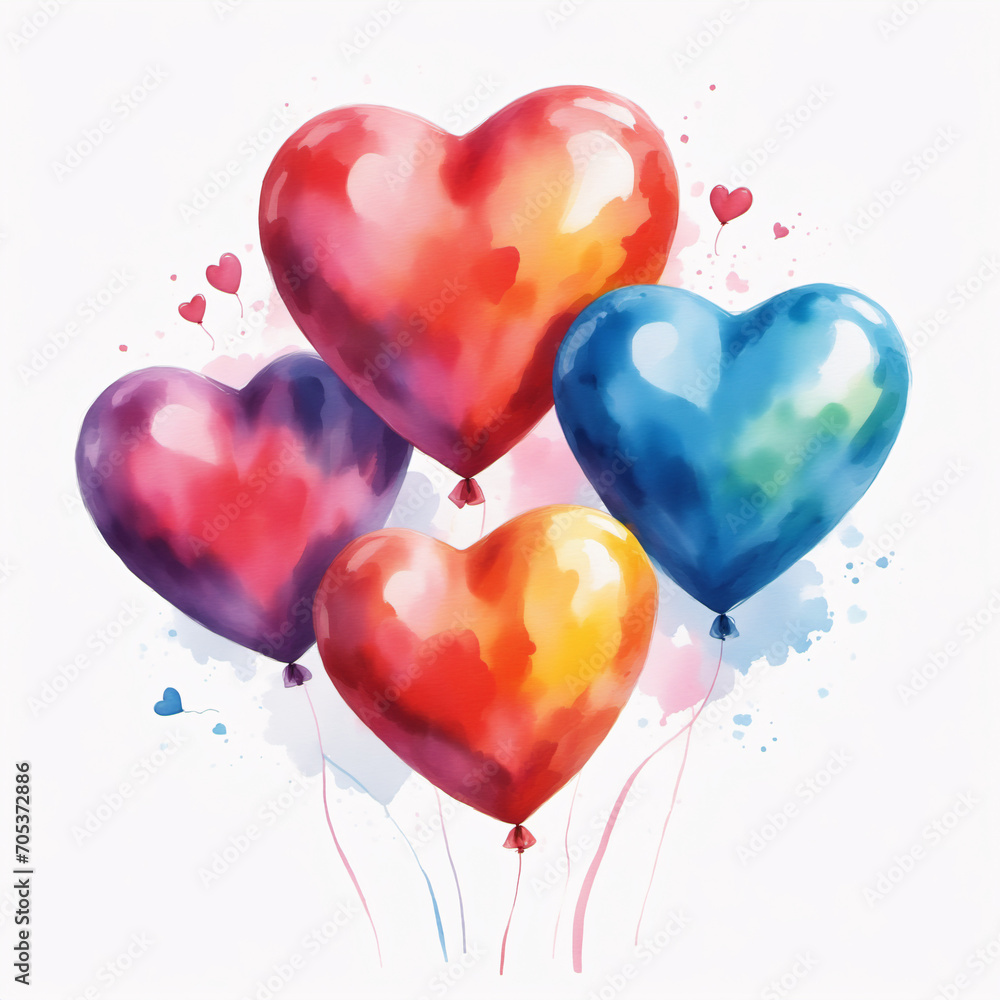 watercolor heart shaped balloons