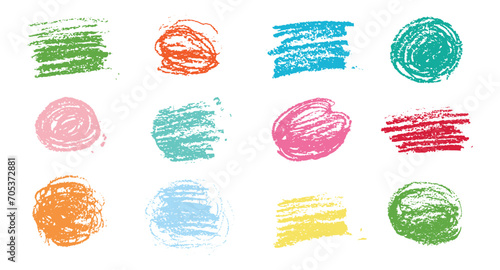 Chalk texture stain set. Hand drawn chalk background doodle effect stain collection for crayon brush design, scratch frame shape. Crayon texture pencil effect. Vector illustration.