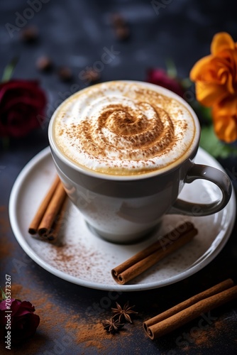 Pumpkin spiced latte with cinnamon on top  AI generated