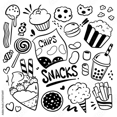 cute hand drawn snack food product cartoon illustration 