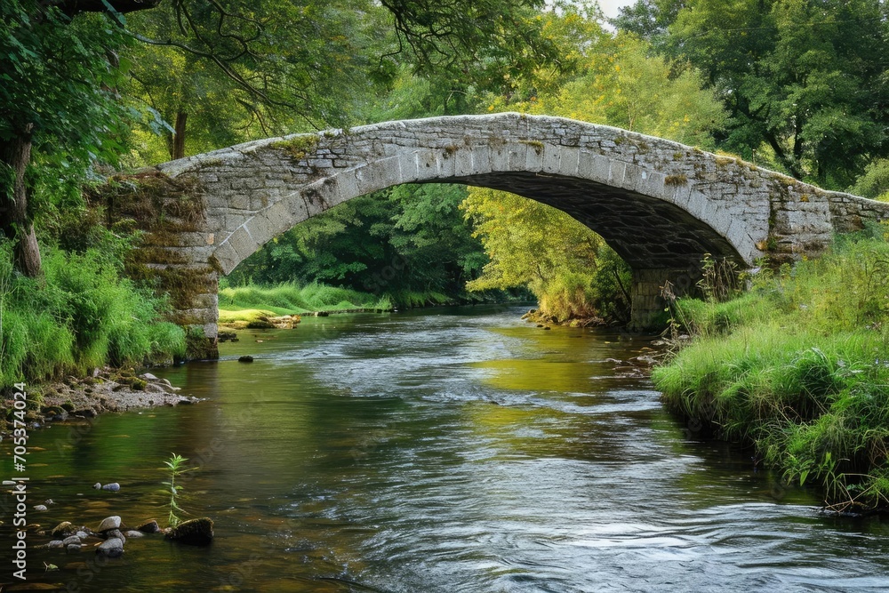 Old stone bridge arching over a gentle river