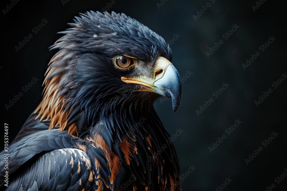 Right side view of Black Eagle standing on the dark background AI Generative Right side view of Black Eagle standing on the dark background AI Generative