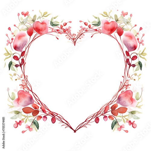 Borda coração entrelaçado com flora aquarelada para o amor photo