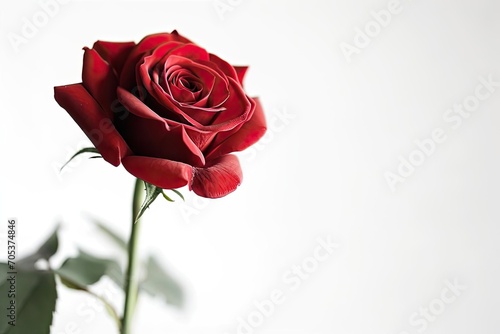 Single red rose in full bloom against a white background