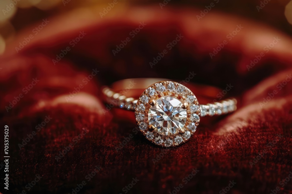 Sparkling diamond ring on a velvet cushion Sparkling diamond ring on a velvet cushion