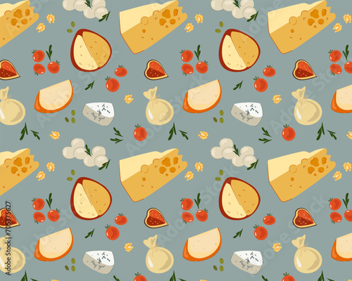 Seamless patten Cheese. Hand drawn vector illustration isolated on white background.
