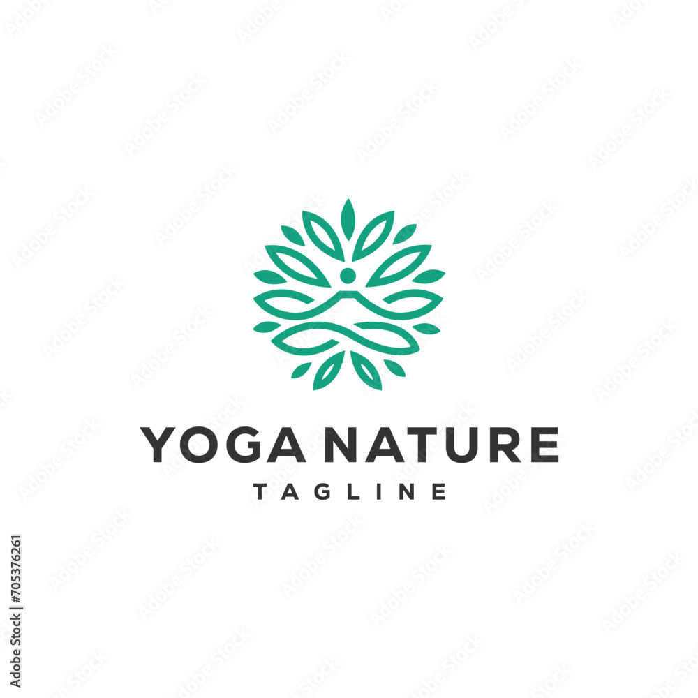 A line art icon logo of a yoga person with a tree
