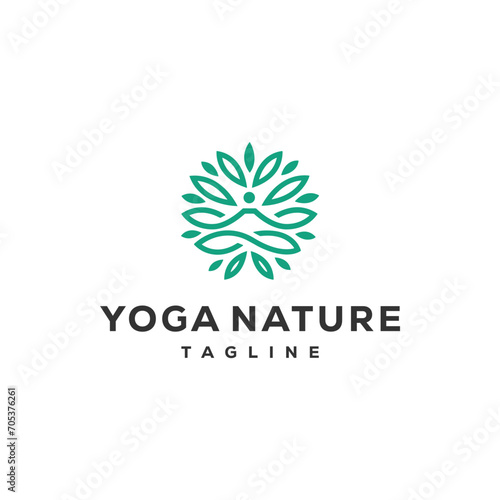 A line art icon logo of a yoga person with a tree