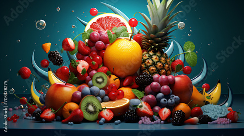 3d colorful background with fruits