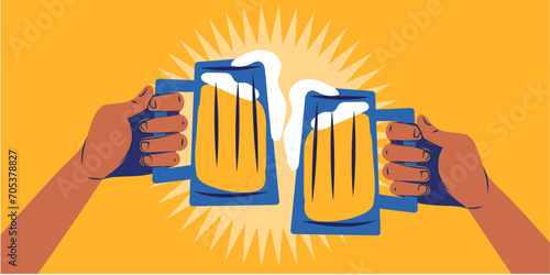 Vector Illustration, hand holding a beer for cheers