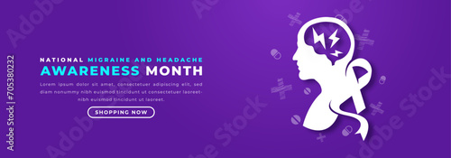 National Migraine and Headache Awareness Month Paper cut style Vector Design Illustration for Background, Poster, Banner, Advertising, Greeting Card