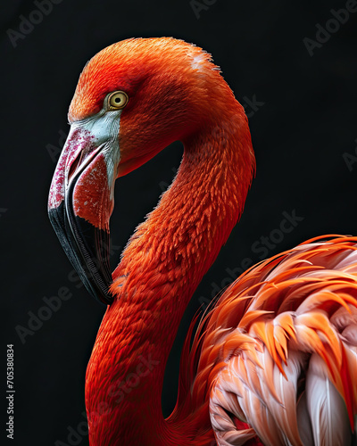 Portrait of Caribbean Flamingo isolated on black AI Generative