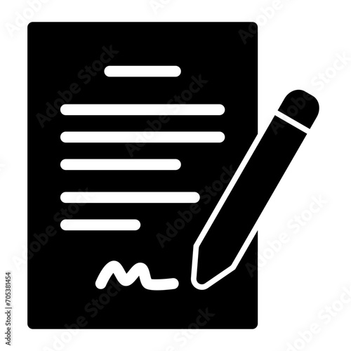 Commitment icon in the form of a letter sheet and signature pen