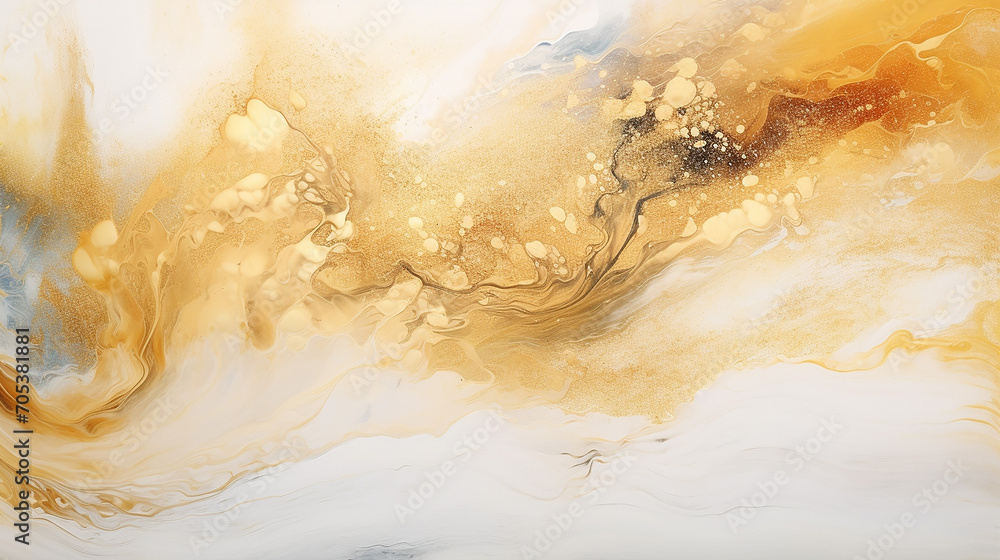 Fluid art texture design. Background with floral mixing paint effect. Mixed paints for posters or wallpapers. Gold and Ivory overflowing colors. Liquid acrylic picture that flows and splash