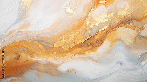 Fluid art texture design. Background with floral mixing paint effect. Mixed paints for posters or wallpapers. Gold and Ivory overflowing colors. Liquid acrylic picture that flows and splash
