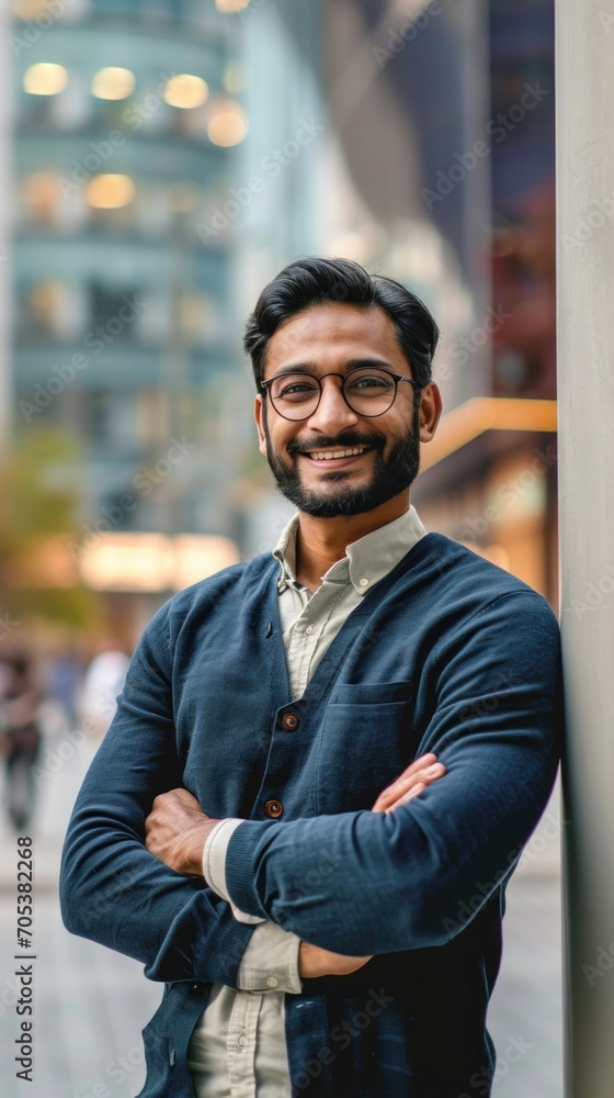 Happy smiling confident rich successful indian business man leader, successful eastern professional businessman crossing arms looking at camera posing, Generative AI Happy smiling confident rich successful indian business man leader, successful eastern professional businessman crossing arms looking at camera posing, Generative AI