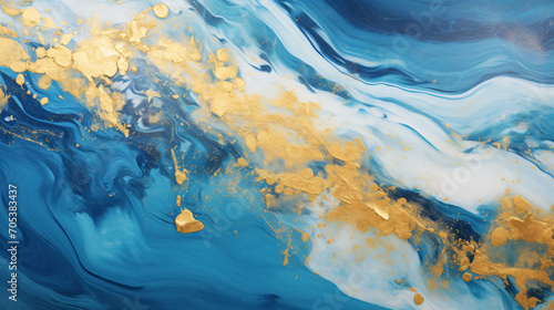 Blue and Gold Abstract Painting on a Luxurious