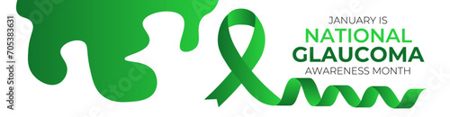 Glaucoma Awareness Month. Celebrate annual in January. Vision problems. Save your eyes. Prevention and protection. Green ribbon. Medical healthcare concept. Poster, banner, flyer, brochure, background